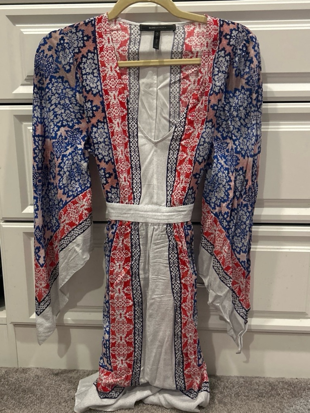 BCBGMaxAzria Blue White Red Printed Wrap Dress